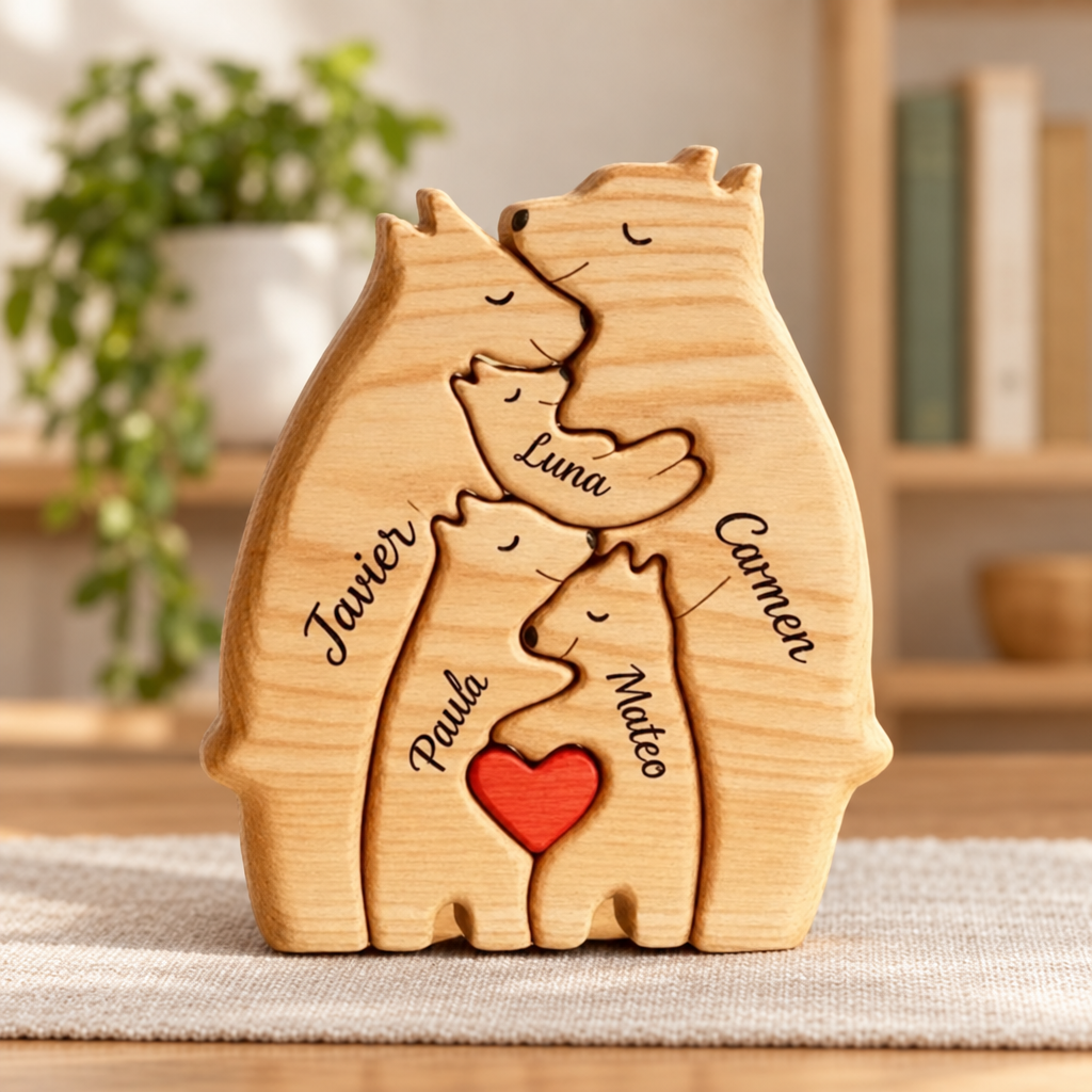 Puzzle de madera Familia de Osos, personalizado con vuestros nombres